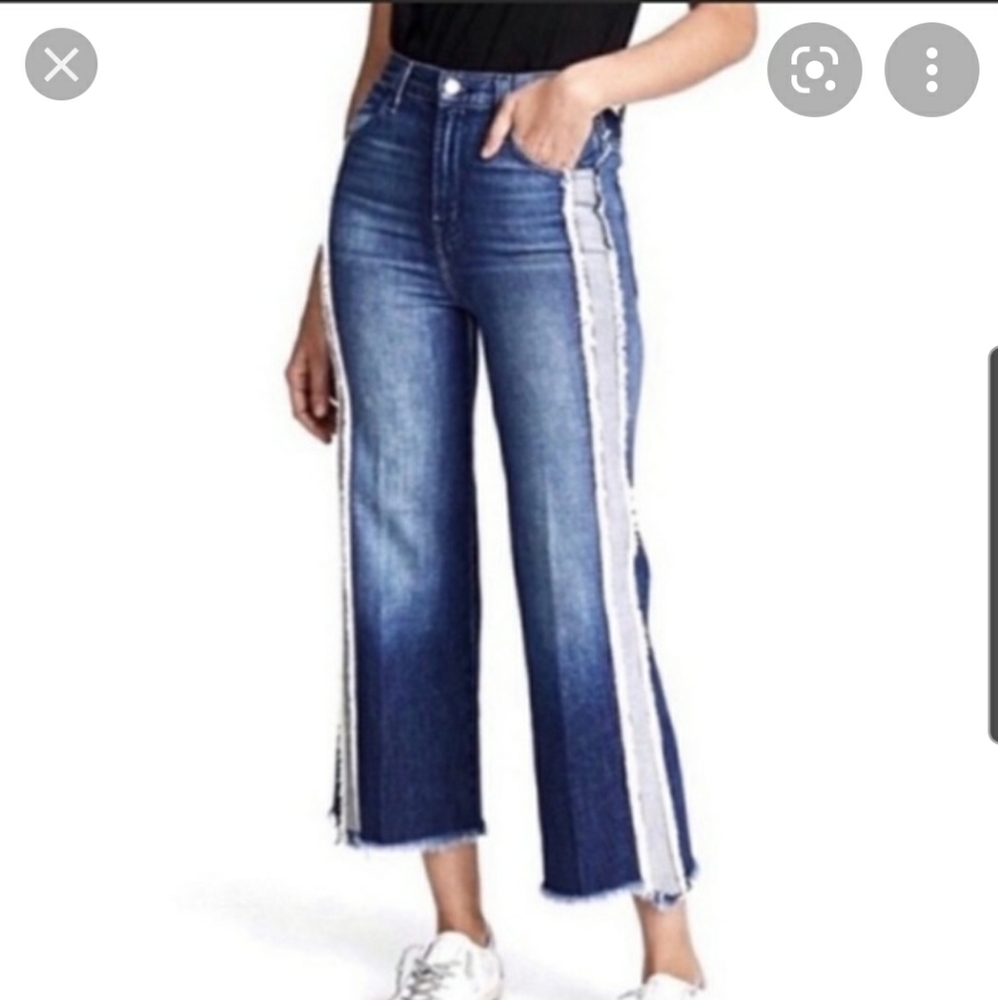 J Brand Joan Ultra High Rise Wide Leg Raw Hem Cropped Jeans